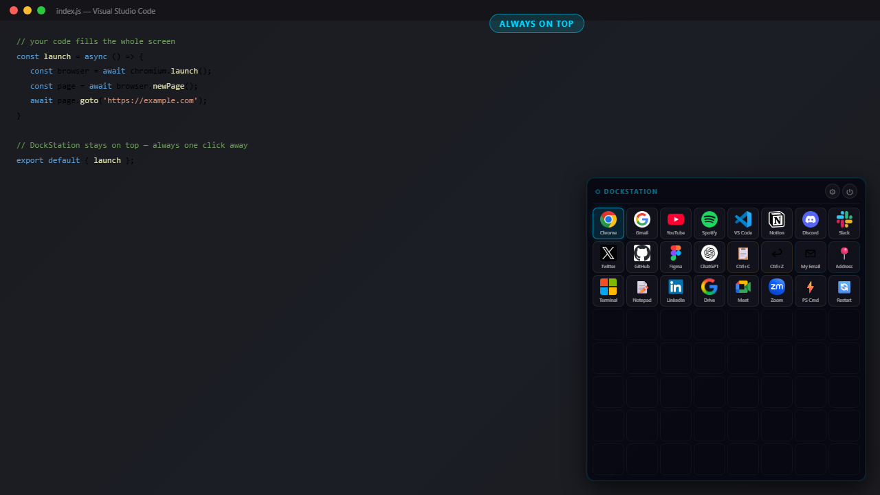 DeskStation overlay floating over a Windows app